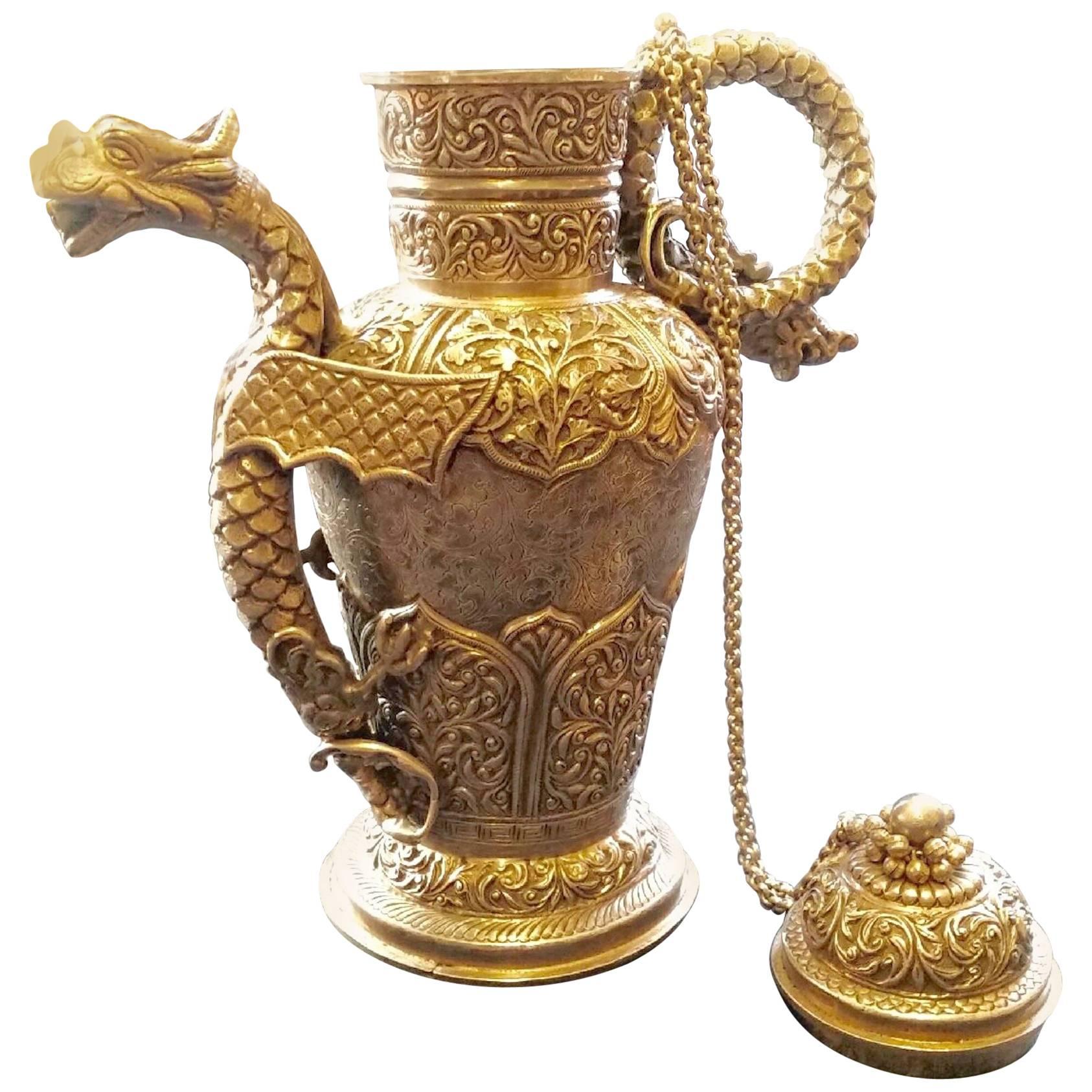 Tibetan Repousse Silver Dragon Teapot