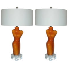 Orange Murano Venus De Milo Table Lamps