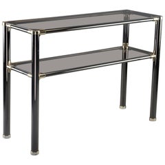 Gun Metal and Brass Two-Tier Glass Top Console