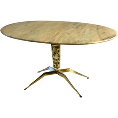 table 1950s coffee oval italian marble brass frame metal martelli scagliola emilio sculptural base cocktail italy