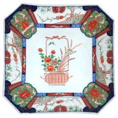 19th C. Japanese Meiji Period Imari Square Form Platter with central bouquet