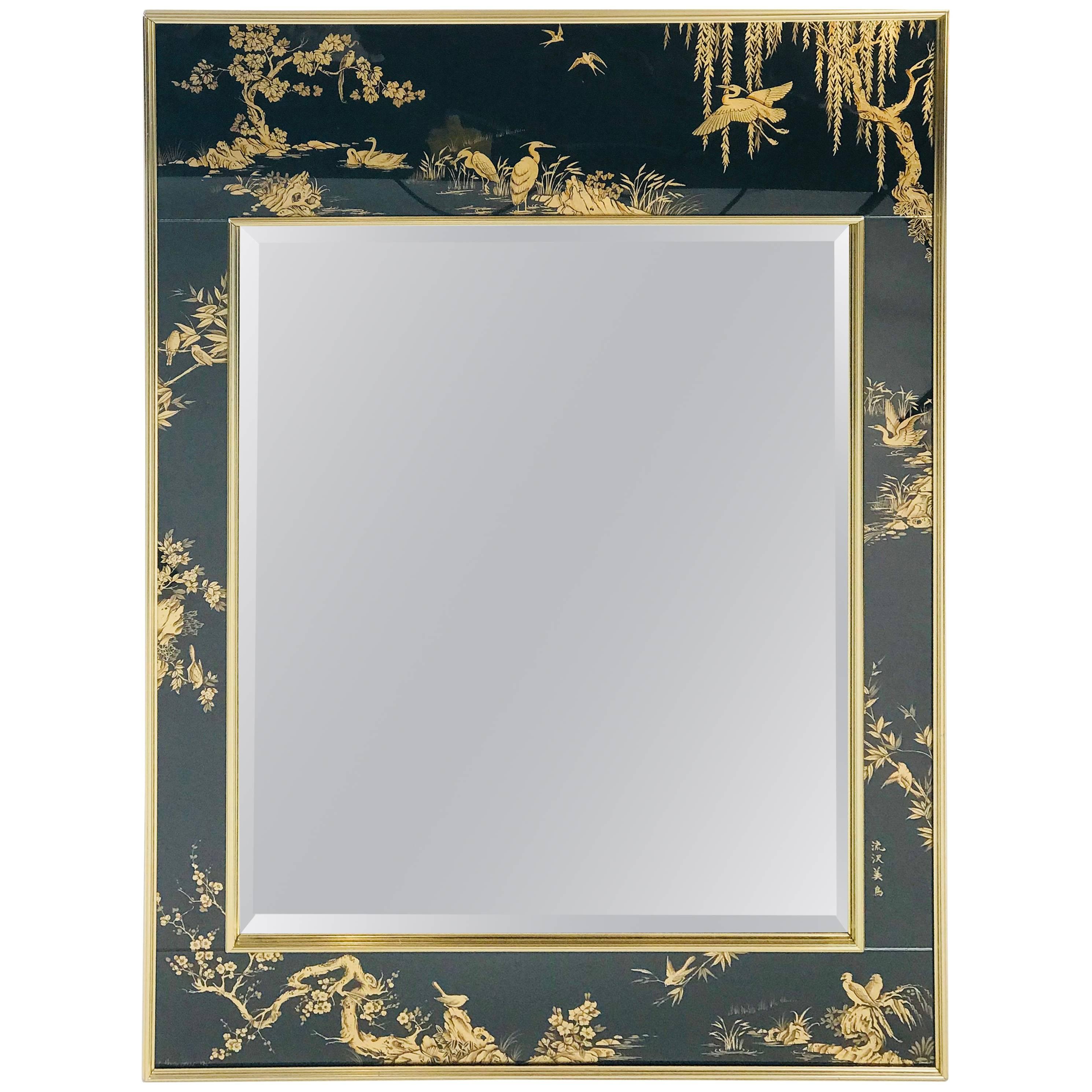 La Barge Chinoiserie Mirror, Black and Gold Large Size