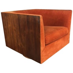 Vintage Milo Baughman Walnut Wrapped Club Chair