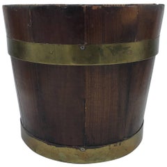 Antique 19th Century English Pine and Brass Banded Collar Bucket Cachepot