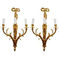 Pair of Glided Bronze Louis XVI Style Sconces