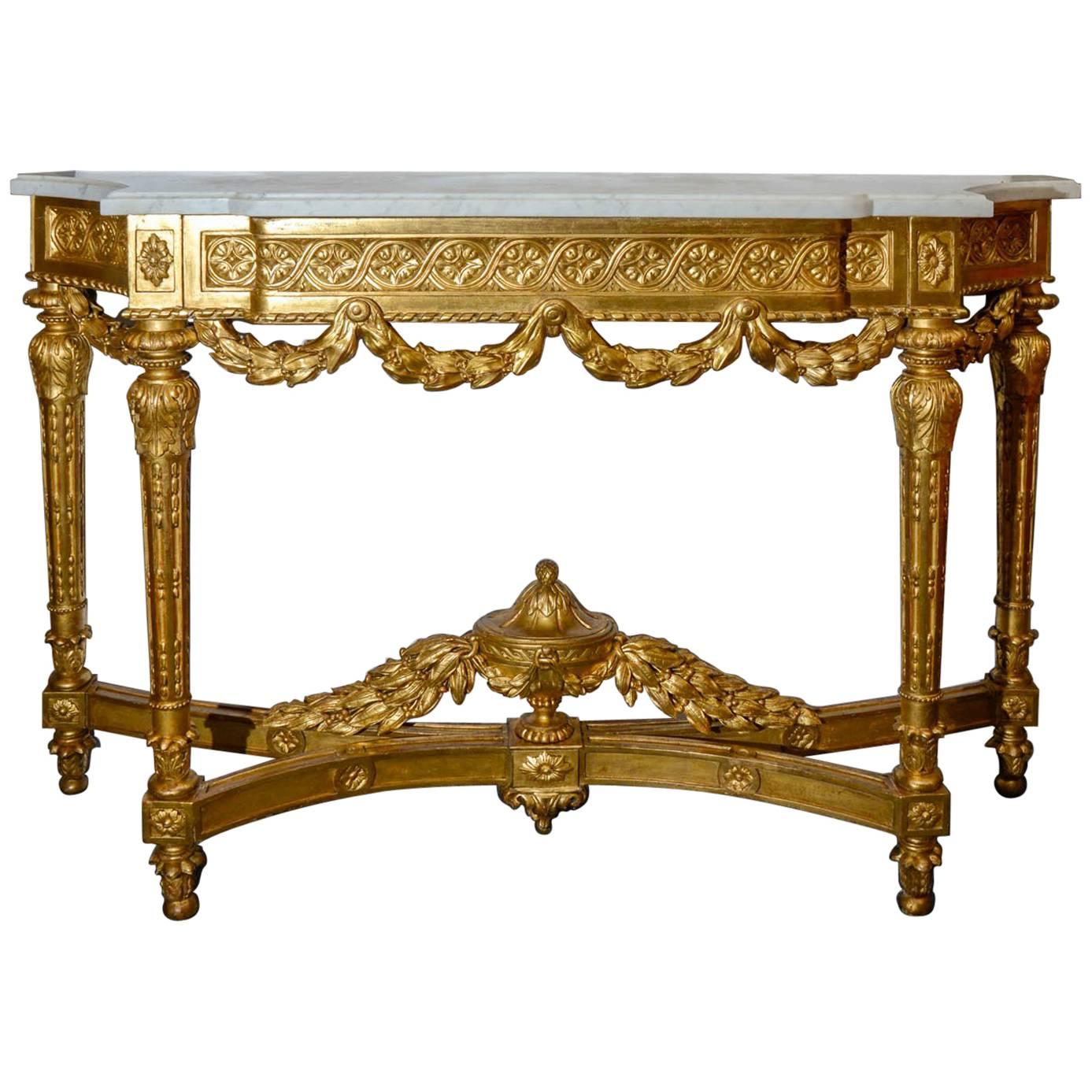 Gorgeous Gilded Wood Console in the Louis XVI Style For Sale
