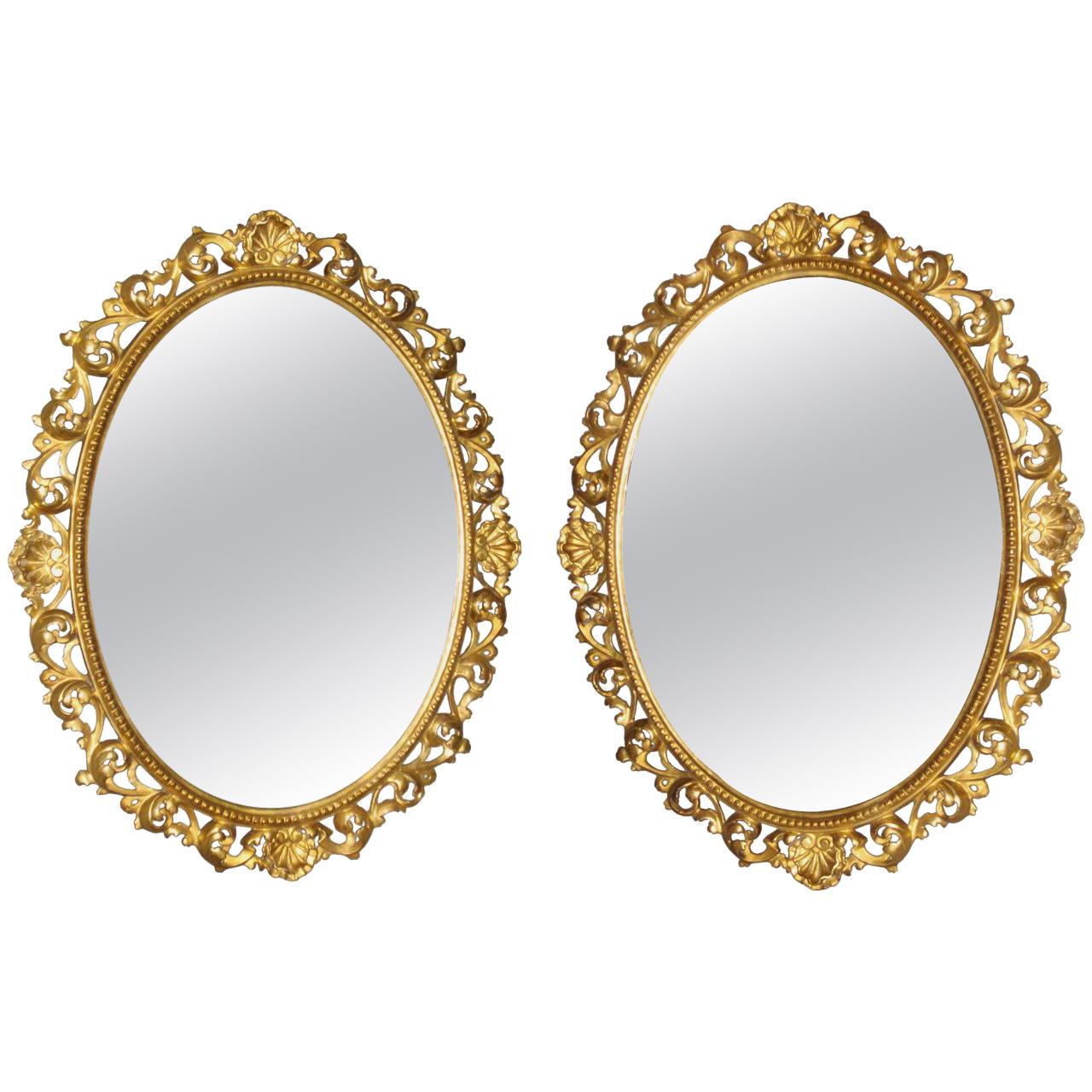 Mid-19th Century Pair of Florentine Gilt Wood Wall Mirrors For Sale