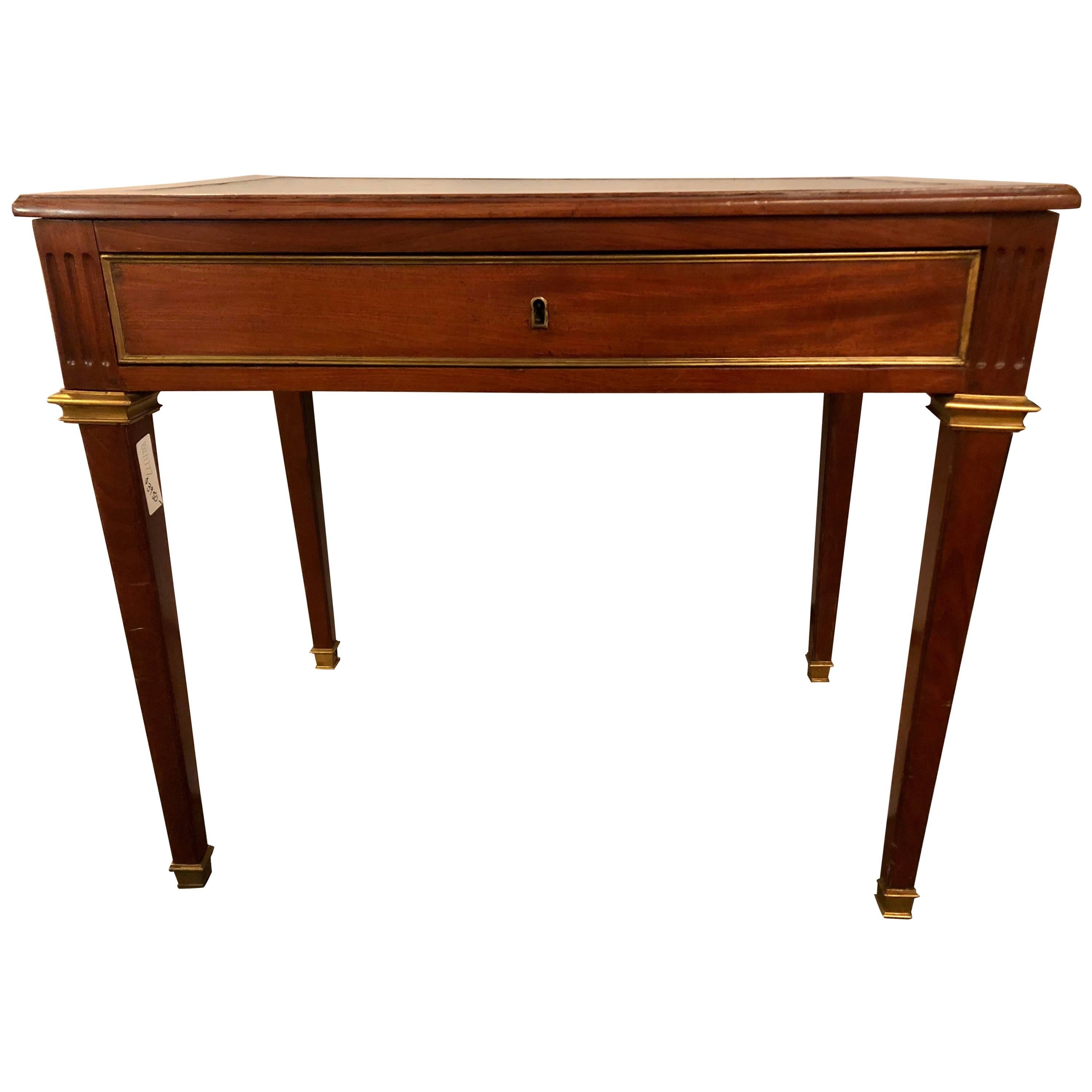 Diminutive Leather Top Desk with Pull-Out Sides and Bronze Mounts Stamped Jansen For Sale