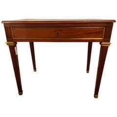 Antique Diminutive Leather Top Desk with Pull-Out Sides and Bronze Mounts Stamped Jansen