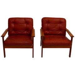 Pair of Teak Easy Chairs from Niels Eilersen Denmark by Illum Wikkelso
