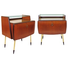 Pair of Nightstands Wood, Glass, and Brass, Italy, Signed 1957