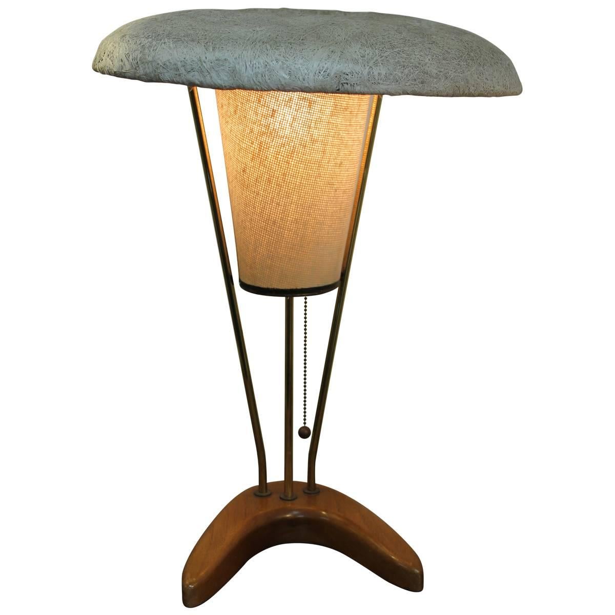 1950s Modern Table Lamp Spun Fiberglas Shade