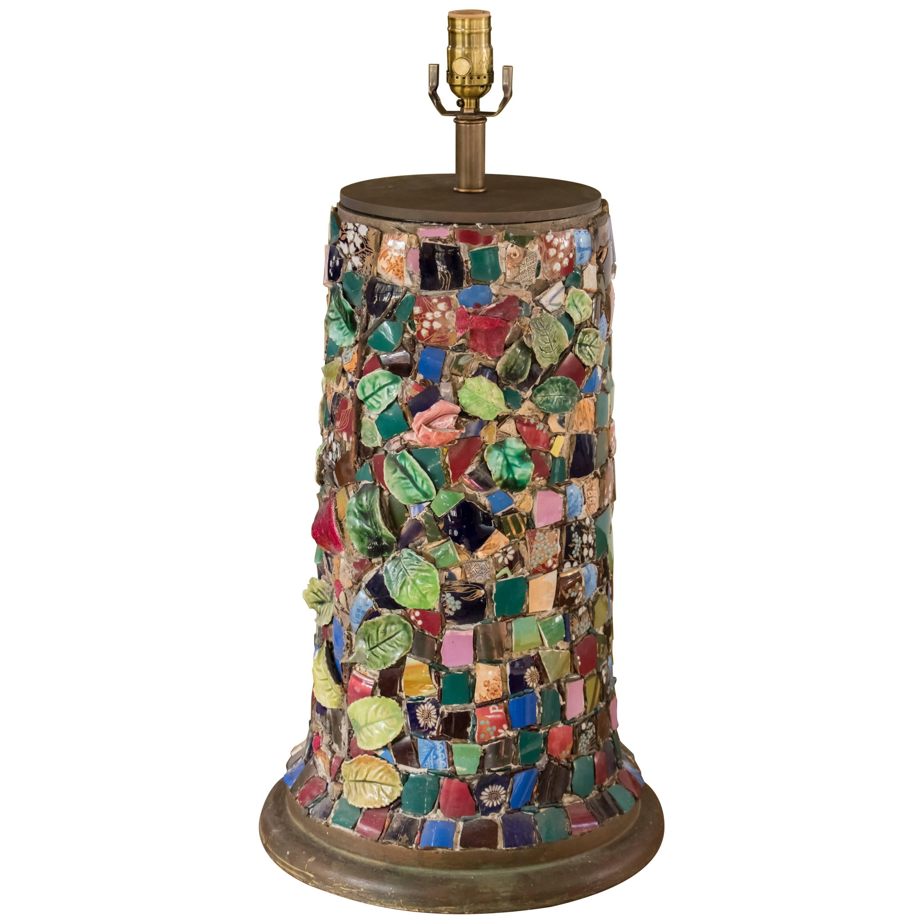 One of a Kind, Handmade French Pique Assiette Mosaic Table Lamp, circa 1930s