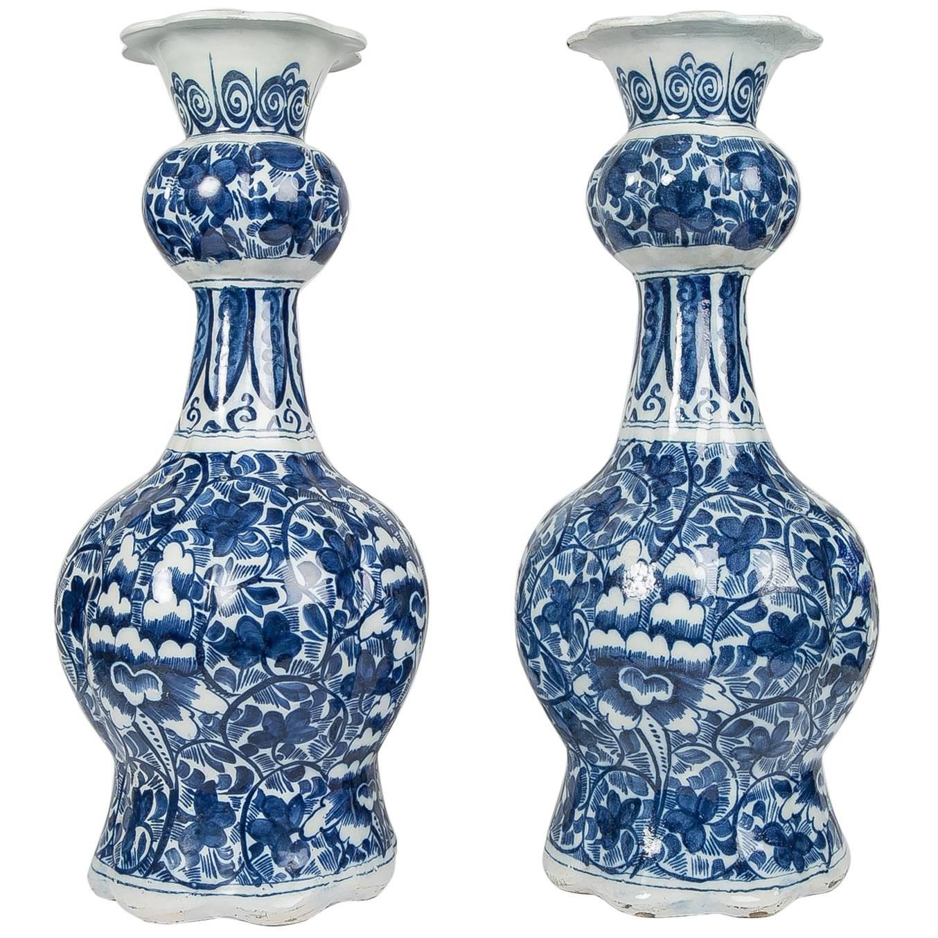 Pair Delft Blue and White Vases 18th Century