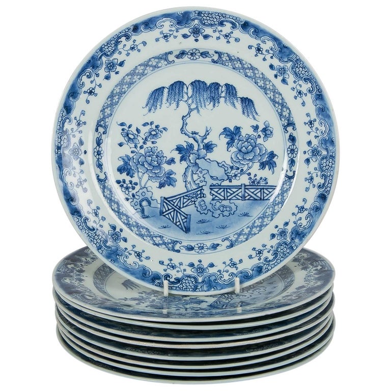 Blue and White Chinese Export Plates a Set of Ten at 1stdibs