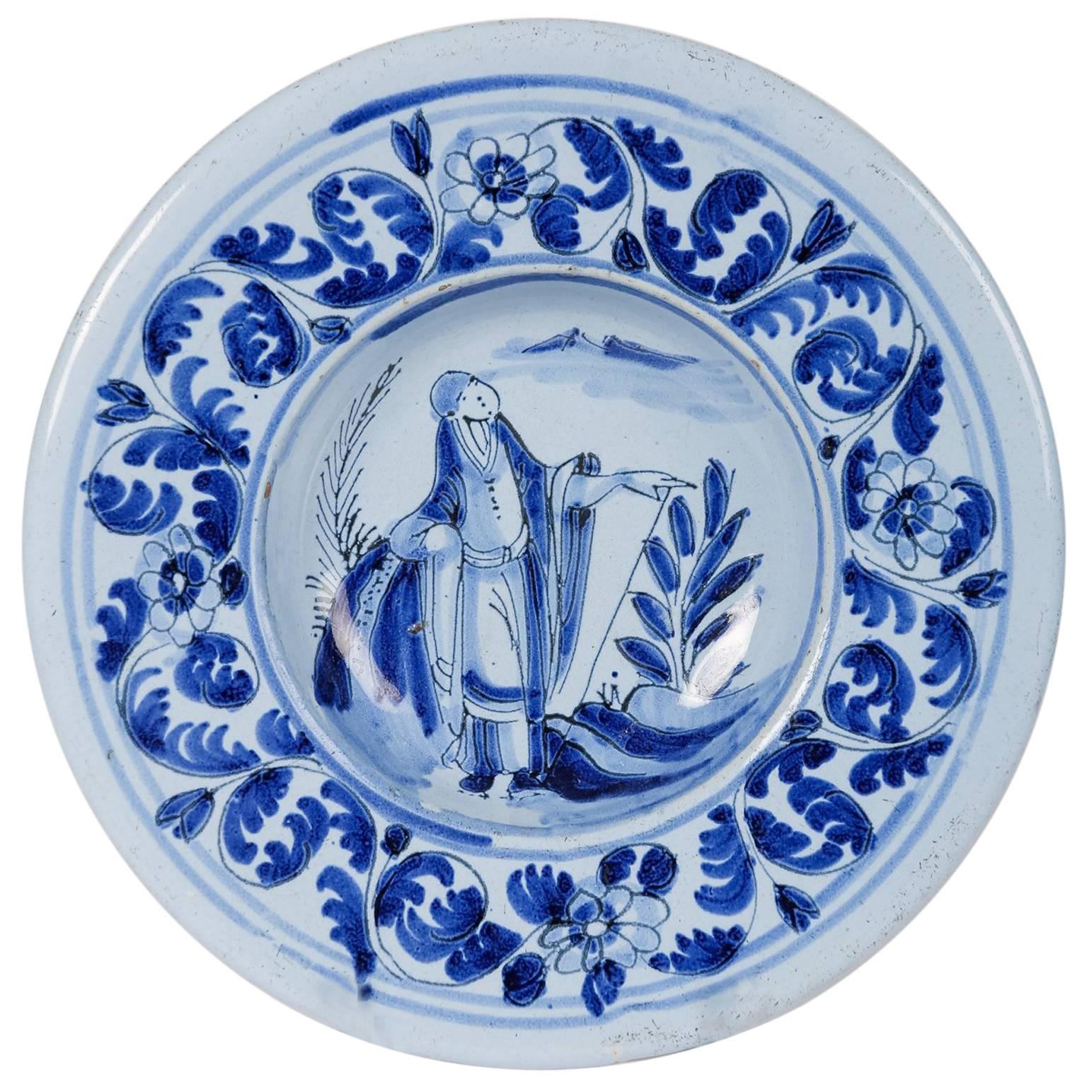 Small Blue & White Delft Dish with Figure circa 1770
