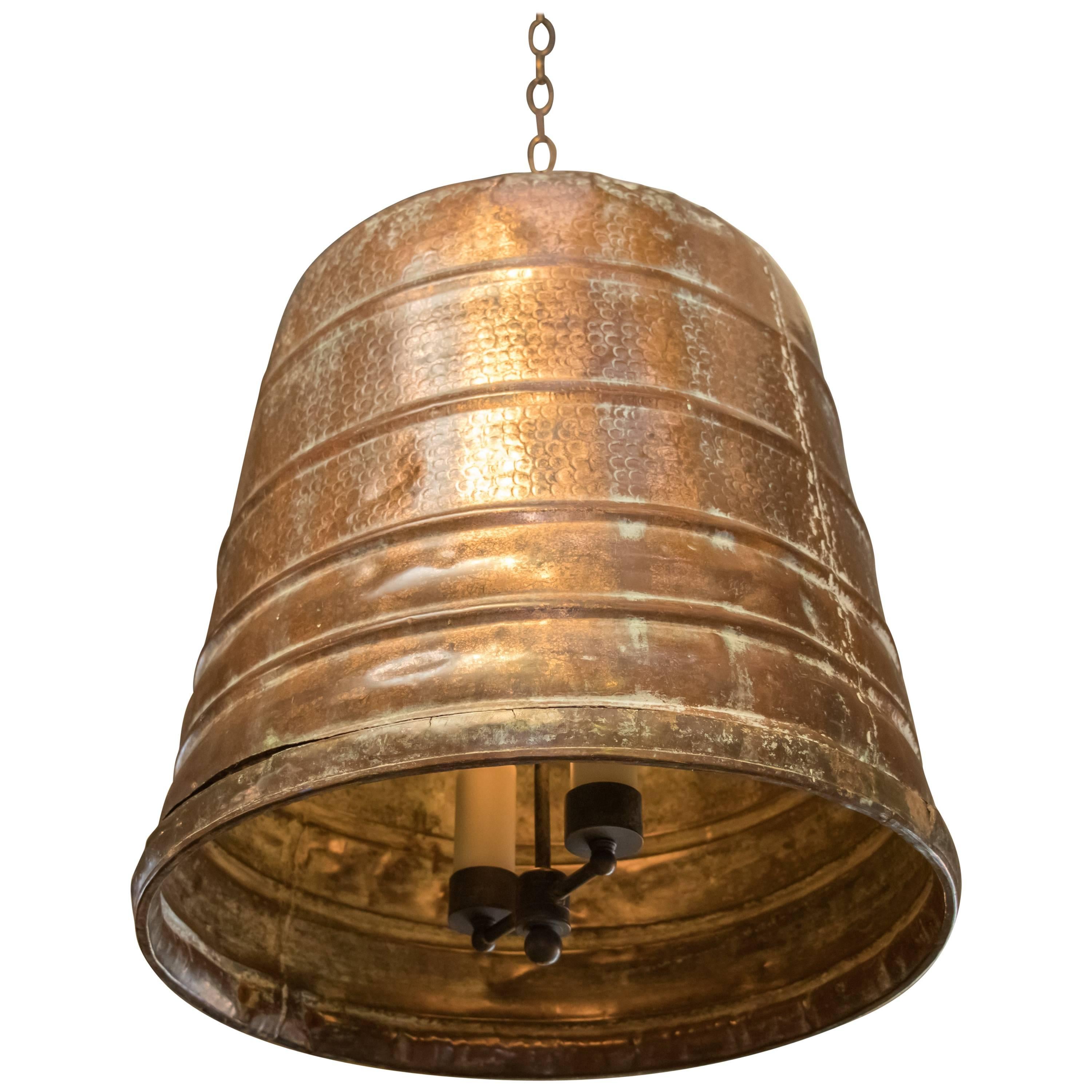 Large Rustic Hammered Copper Pendant with Two Lights