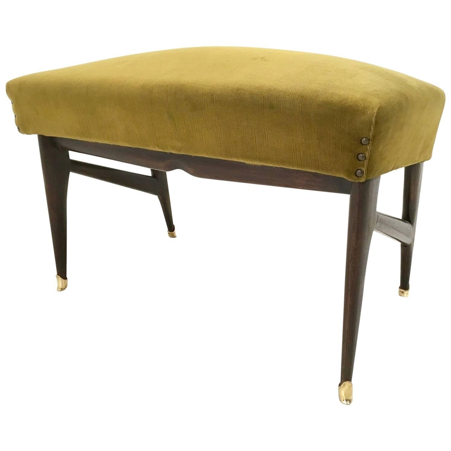 Olive Green Velvet Pouf in the Style of Ico Parisi, Italy, 1950s