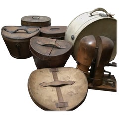 7 Hat box ( es)  in Leather, One of Harrods London, Metal, Chapeau Claque Opera