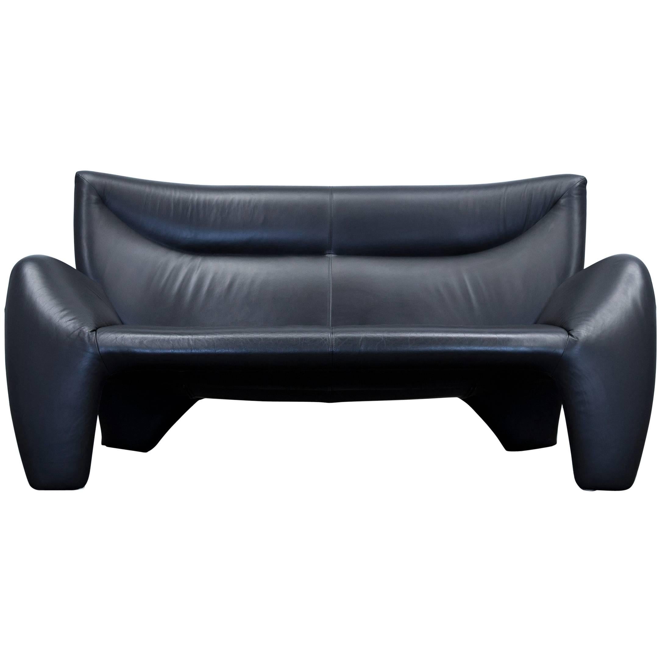 Leolux Echnaton Designer Sofa Leather Black Two-Seat Couch Modern