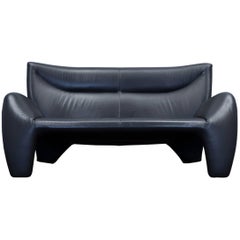 Leolux Echnaton Designer Sofa Cuir Noir Canapé Deux Sièges Moderne