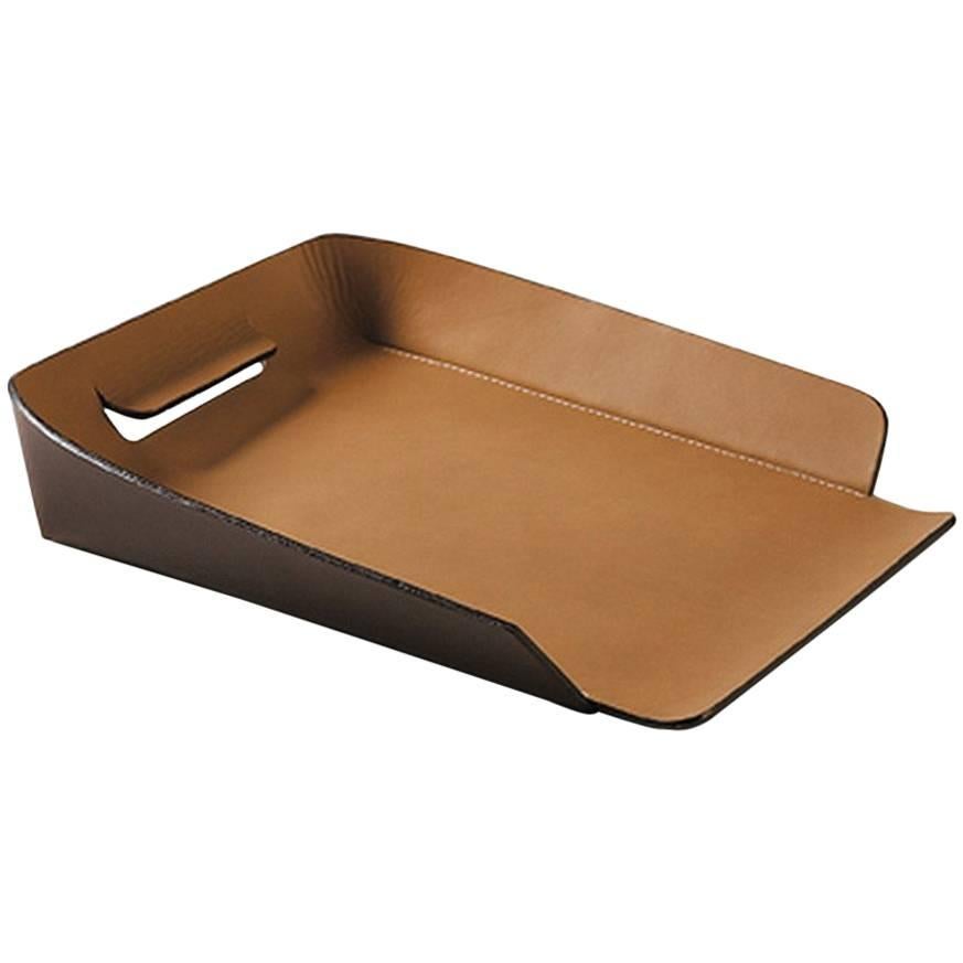 "Italo" Leather In and Out Tray Designed by Claude Bouchard for Oscar Maschera