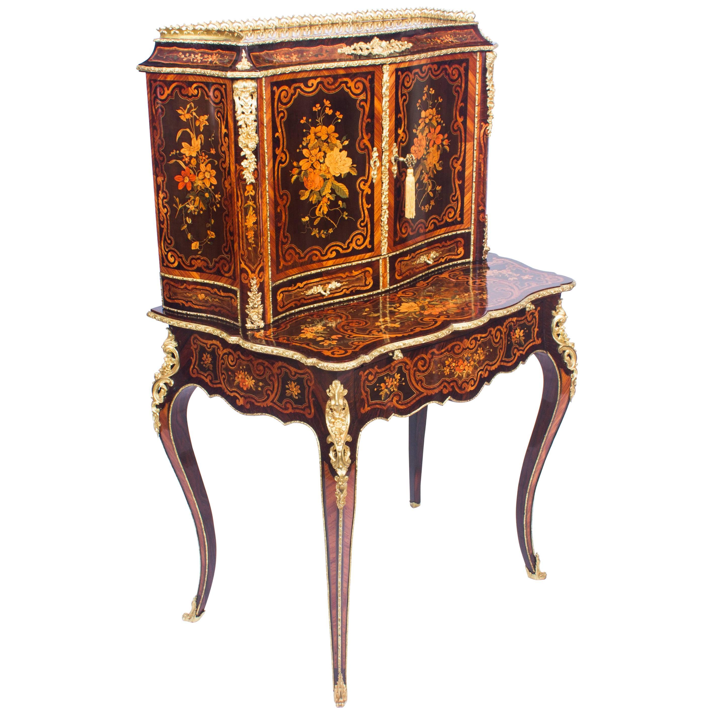 19th Century Louis Revival Marquetry Bonheur Du Jour