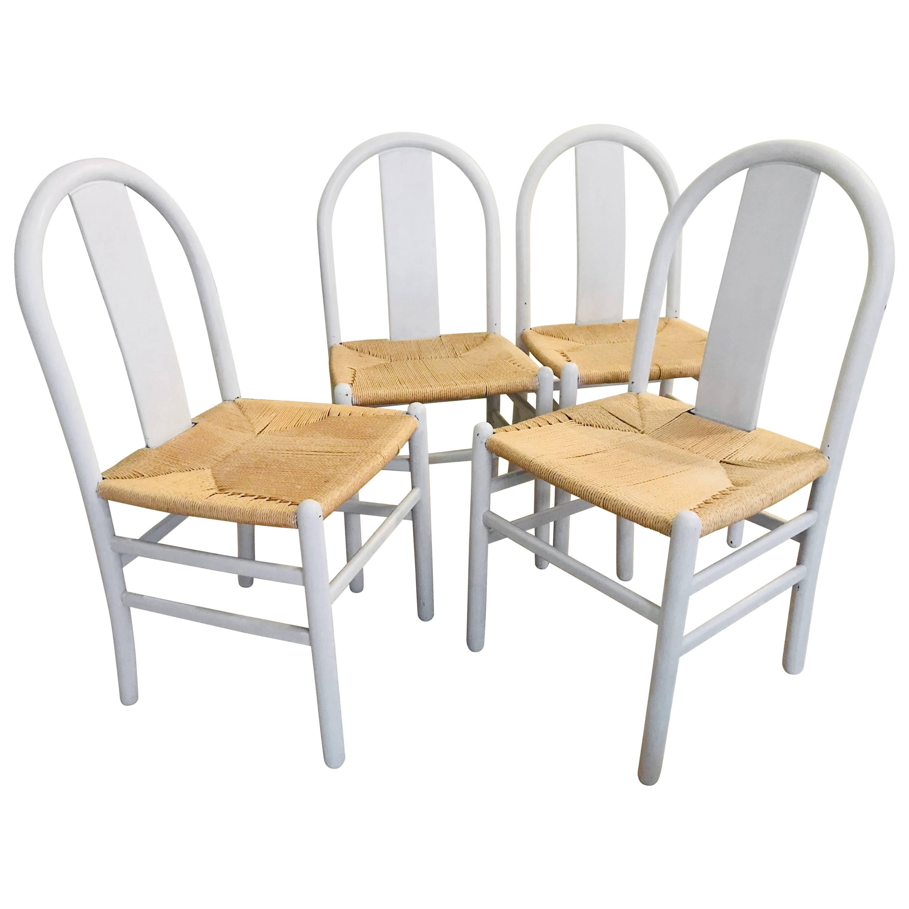 All Four Cane Tuscan Wooden Rustic White Chairs, Italy