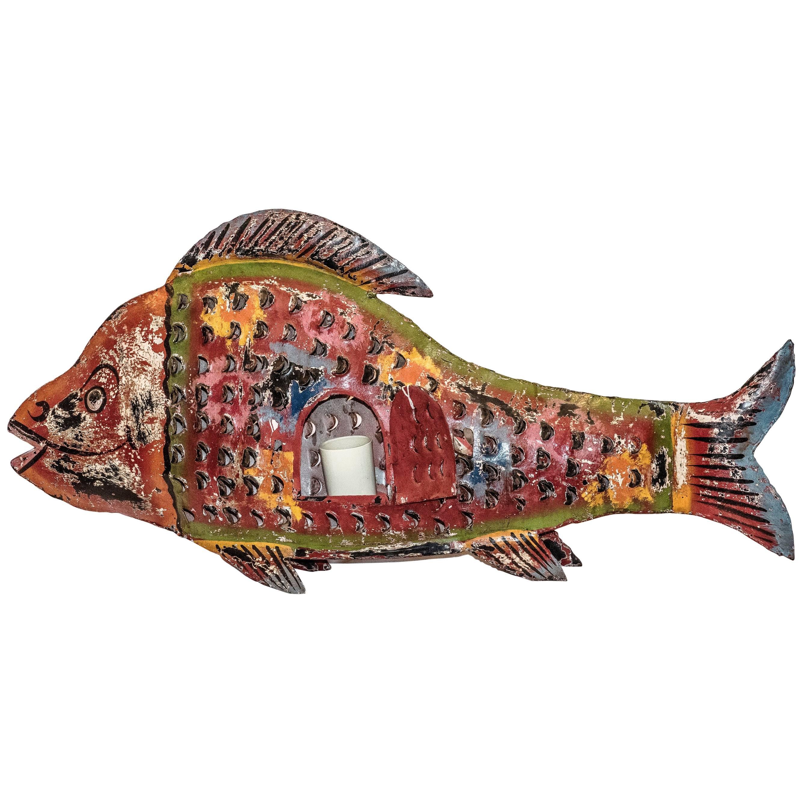 Red Metal Fish, for Candle Inside, Italian, SXX, circa 1960