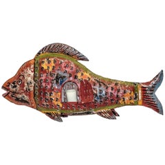 Poisson en métal rouge:: pour bougie à l'intérieur:: italien:: SXX:: vers 1960