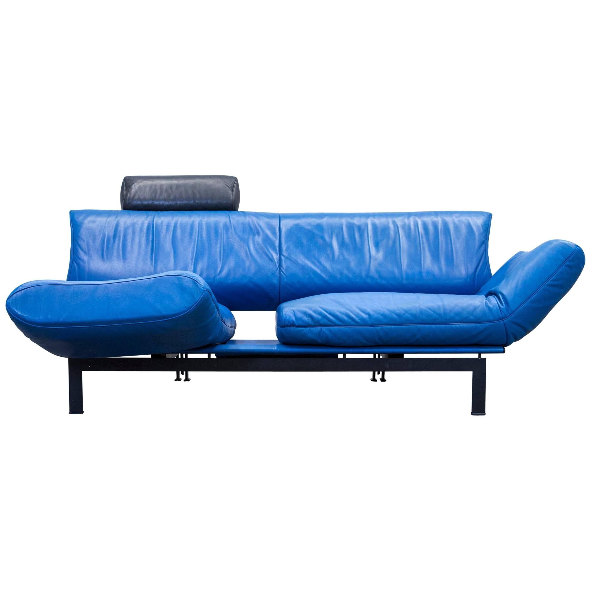 De Sede DS 140 Designer Sofa Leather Blue Black Function Couch Modern For Sale