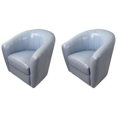Pair of Powder Blue Leather Swivel Chairs