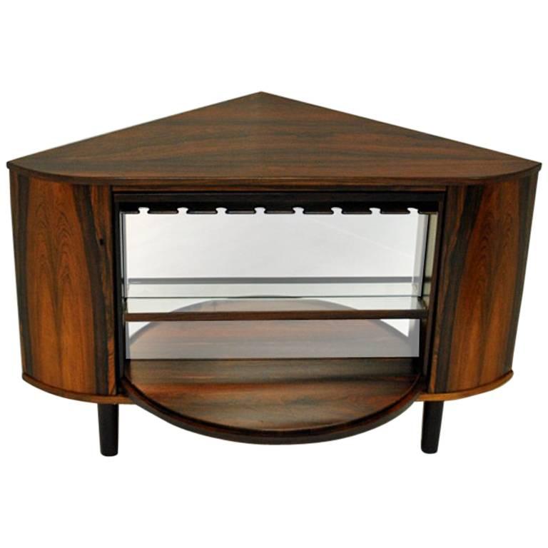Corner Bar Cabinet in Rosewood with Reversible Shelves, Norway