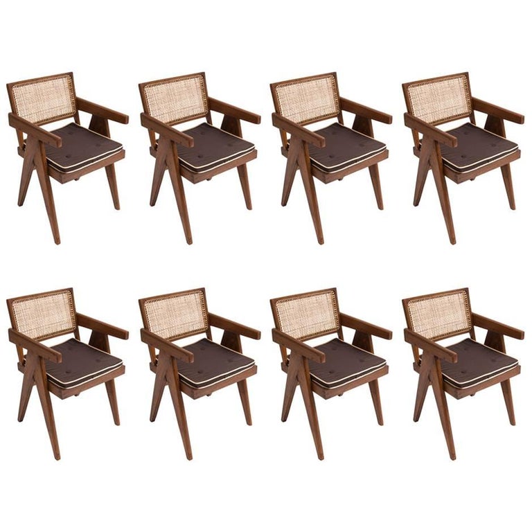 Pierre Jeanneret Set of Eight Arm/Dining Chairs For Sale at 1stDibs