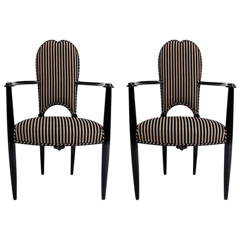 Art Deco Armchairs in Black Lacquer