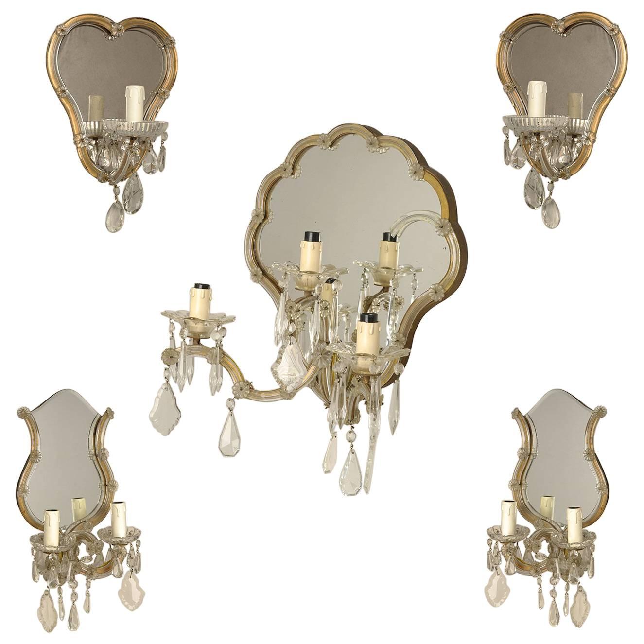  Vintage Murano Crystal Mirrored Sconces, Divisible For Sale