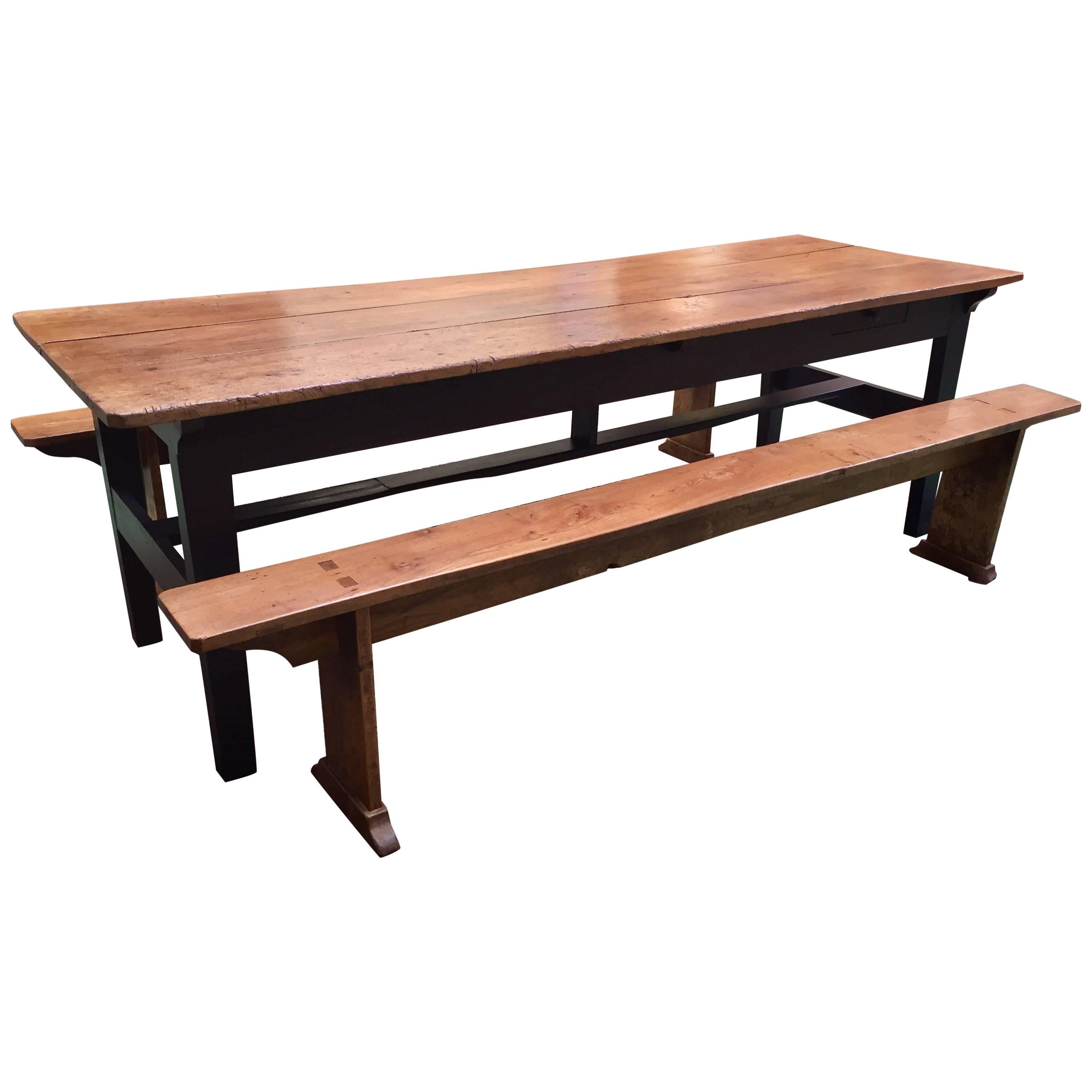 19th Century Elm Farm Table with Bench