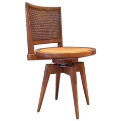 Vintage Modernist Swivel Chair Oak Ratan