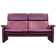 Erpo Designer Sofa Leather Bordeaux Red Two-Seat Relax Function Couch Modern