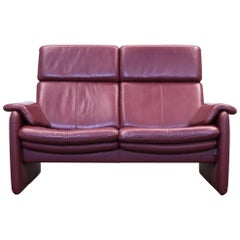 Erpo Designer Sofa Leder Bordeaux Rot Zweisitzer relax Function Couch Modern