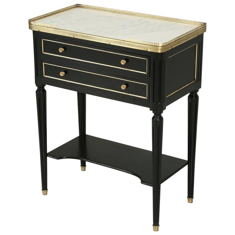 Antique French Louis XVI Style End Table or Night Stand in an Ebonized