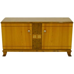 1940s Sideboard in Elm and Birch with Pewter Inlay