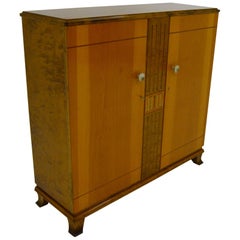 1940s Highboard Cabinet in Elm and Birch with Pewter Inlay