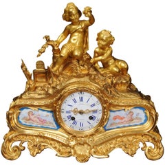 Fine Early Ormolu and Sevres Porcelain Boudoir Clock, Japy Freres