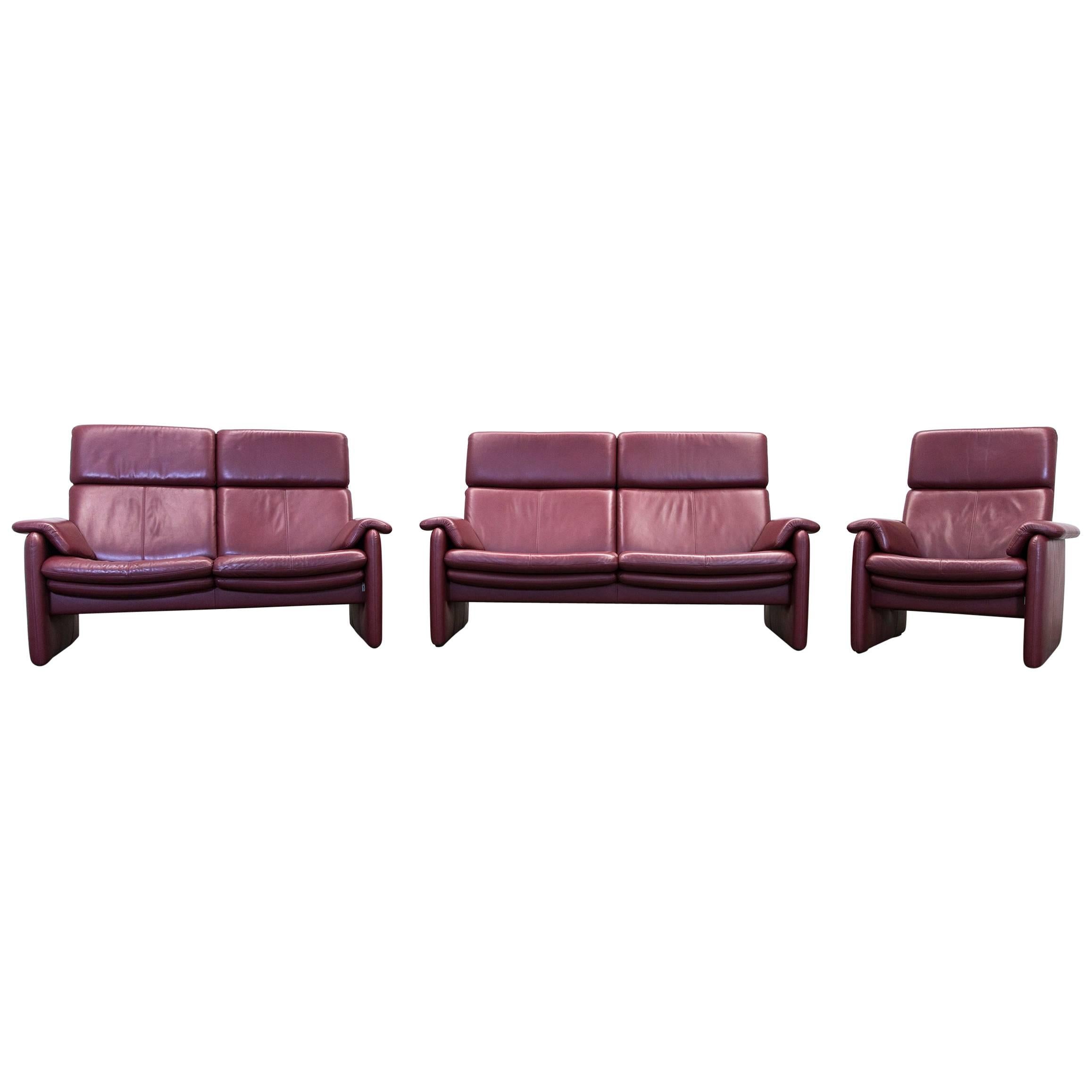 Erpo Designer Sofa Set Leather Bordeaux Red Two-Seat Relax Function Couch  For Sale