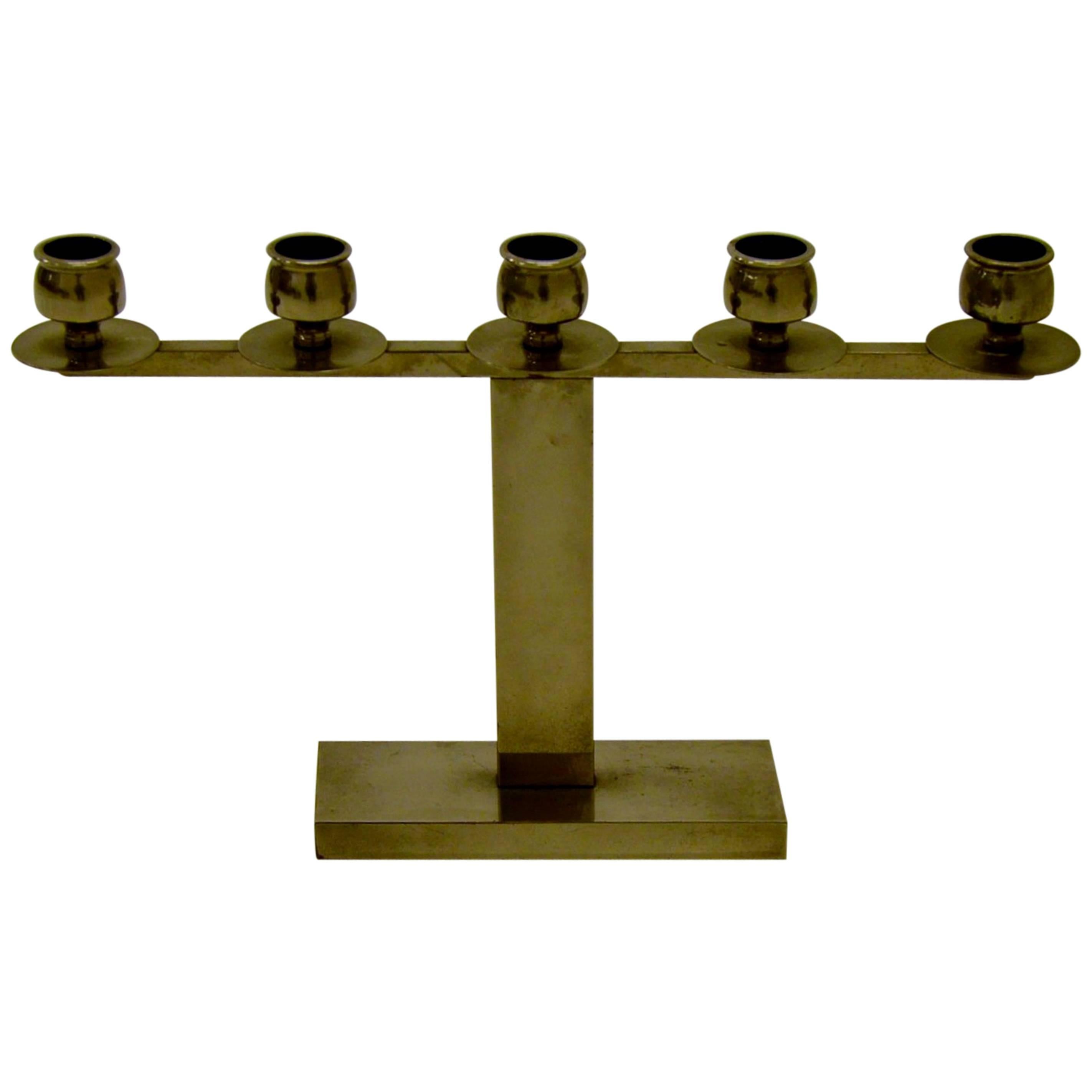 Tinned Art Deco Candelabra for Five Candles For Sale
