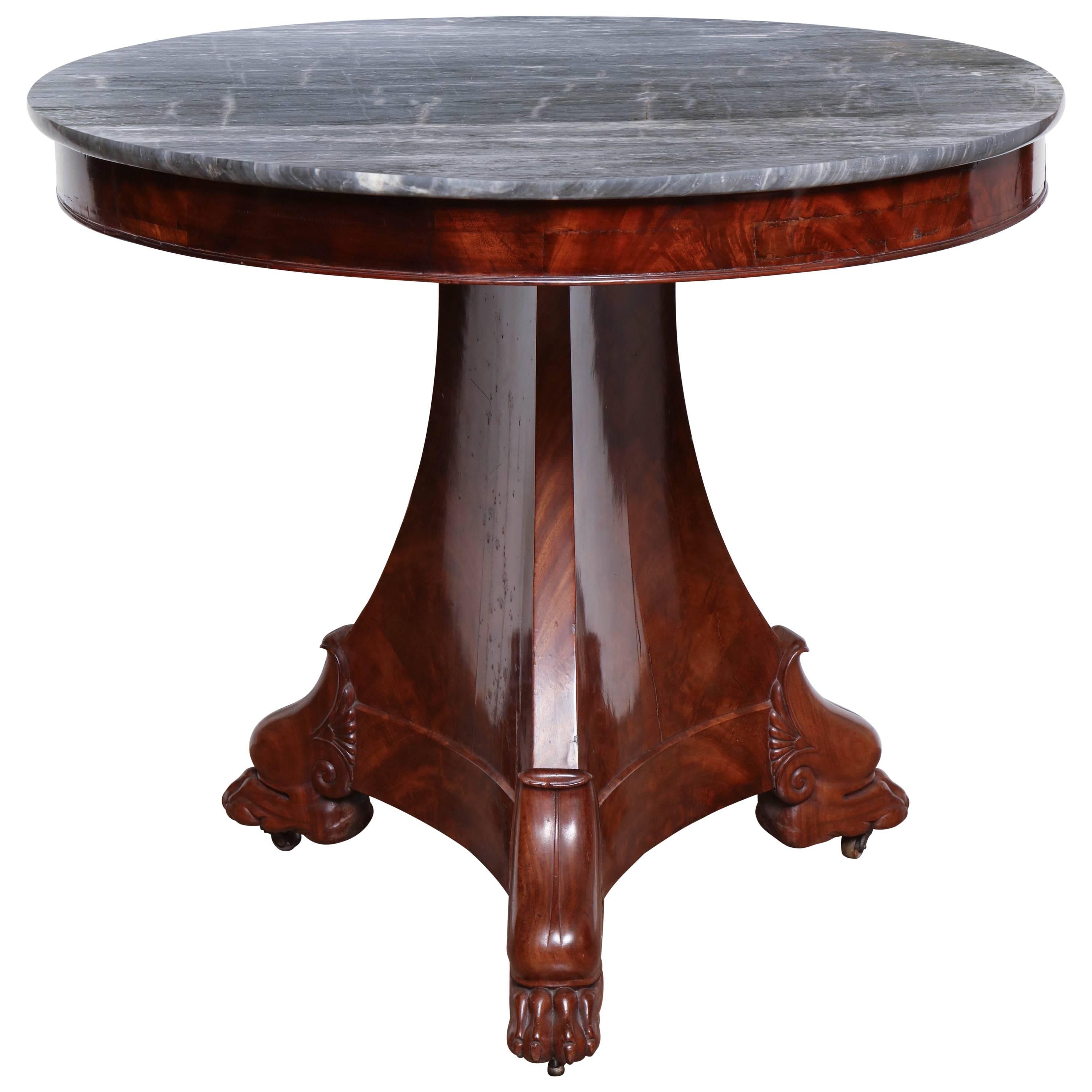 Early 19th Century French, Marble Topped Mahogany Table