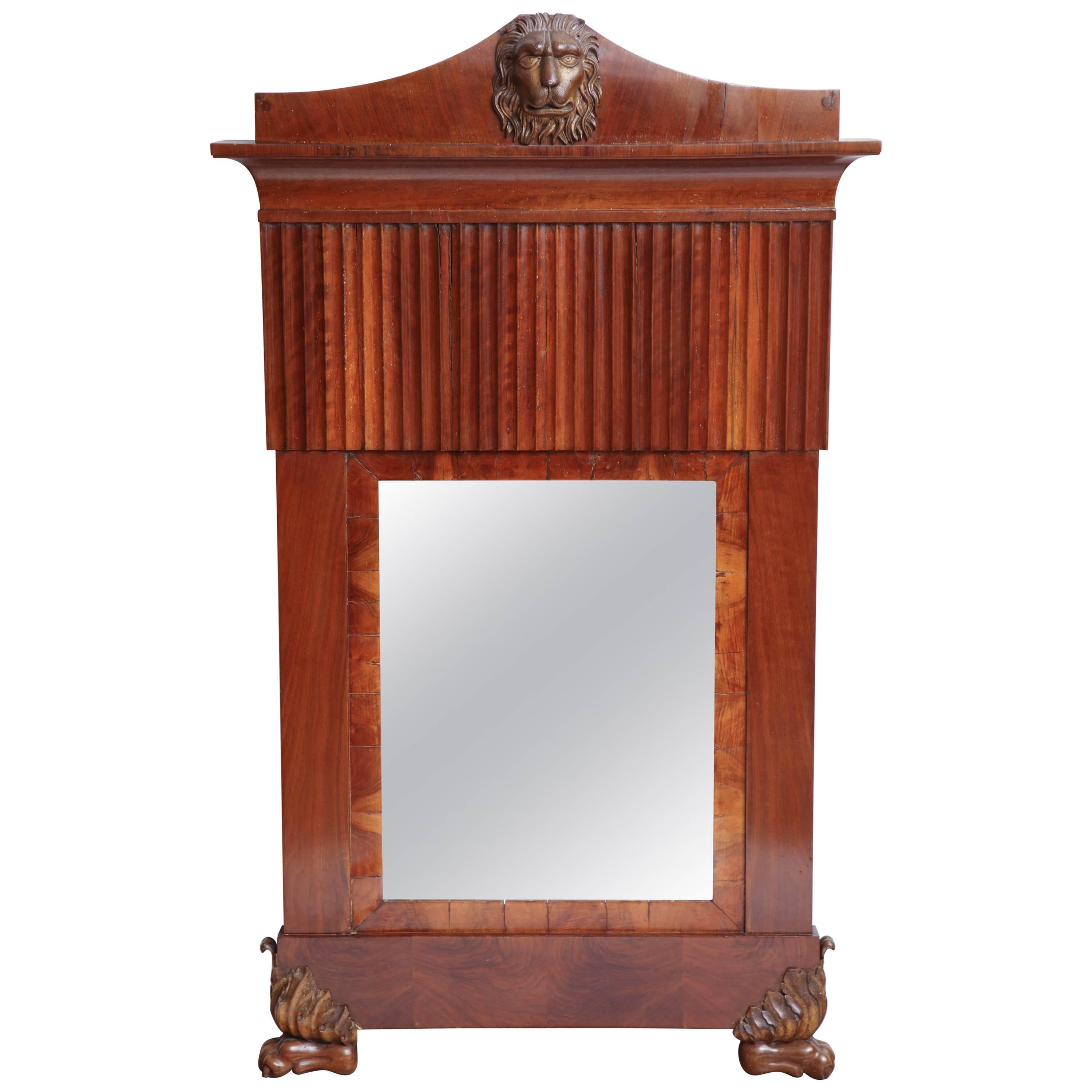 Italian Neoclassical Walnut Mirror with Lion Mask For Sale