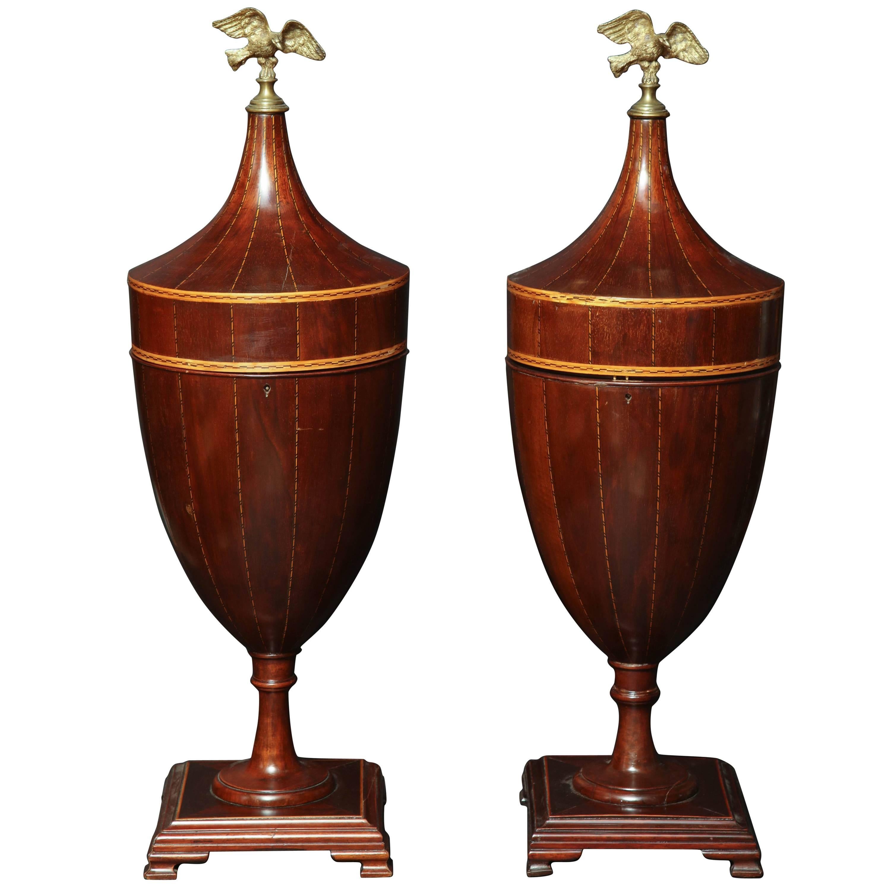 Pair of Classical Mahogany Urns