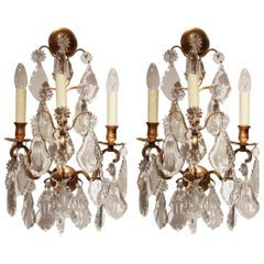 Antique Pair of Louis XVI Style Baccarat Three-Arm Wall Lights